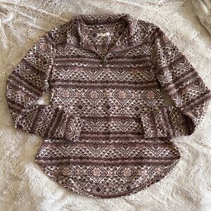 Maurice’s-Pattern Quarter-Zip Pullover in Mauve and Cream